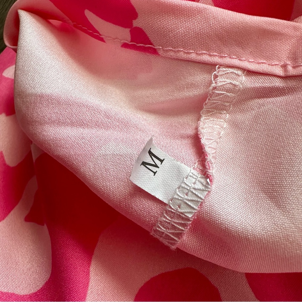 Pink Leopard Print V-neck Bubble Sleeve Smocked Blouse Top Silk Boutique Ruffle - Picture 9 of 12